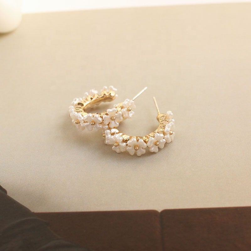 Gold Crystal Flower Hoop Earrings