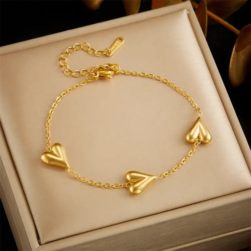Matte Heart Trio Charm Bracelet