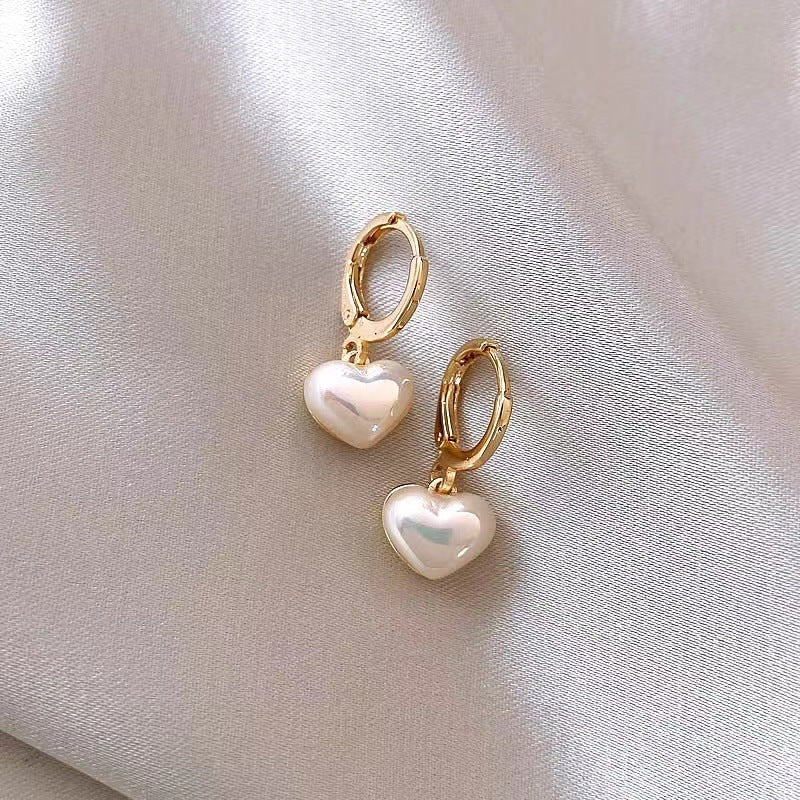 Pearl Heart Drop Hoop Earrings