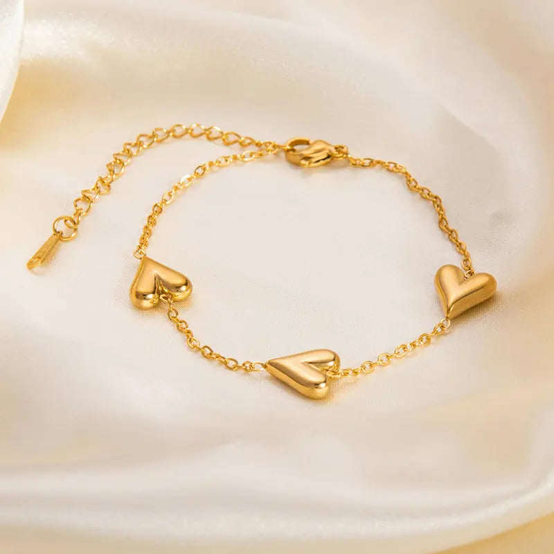 Matte Heart Trio Charm Bracelet