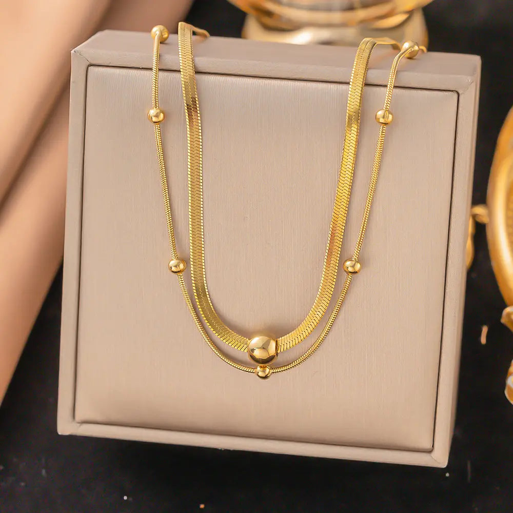 Double Layer Round Bead Snake Chain Bracelet