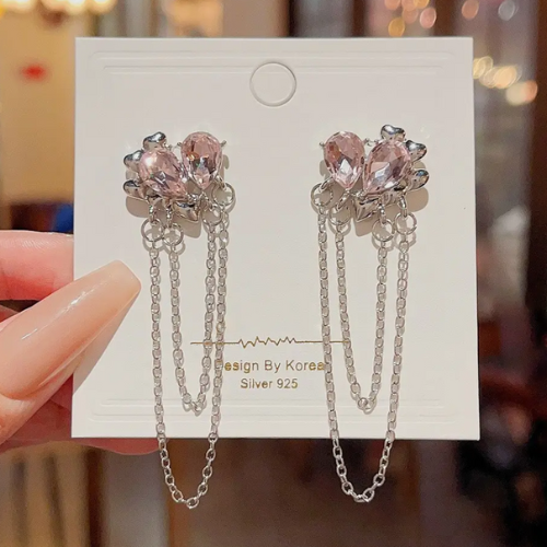 Pink Water Drop Earrings Creative Chain Tassel Earrings - BlingVows - Best Imitation & Anti Tarnish Jewelry Wholesaler