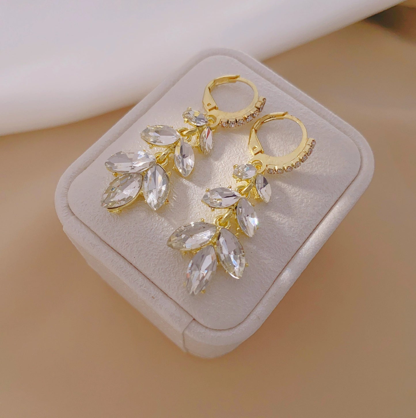 Crystal Leaf Hoop Earrings