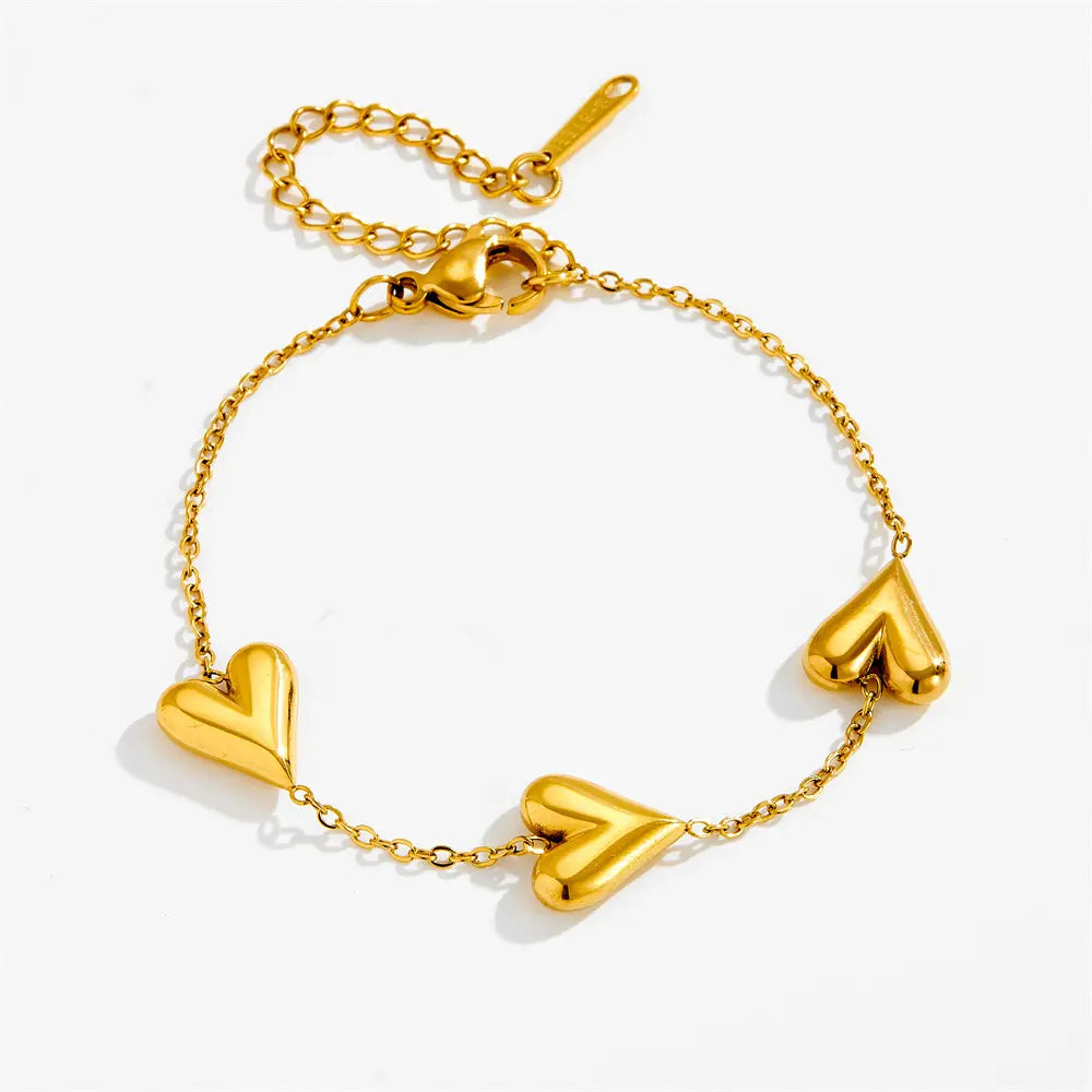 Matte Heart Trio Charm Bracelet