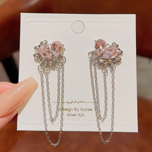 Pink Water Drop Earrings Creative Chain Tassel Earrings - BlingVows - Best Imitation & Anti Tarnish Jewelry Wholesaler