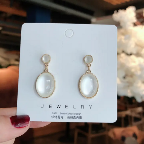 Retro palace white moonlight cat's eye earrings - BlingVows - Best Imitation & Anti Tarnish Jewelry Wholesaler