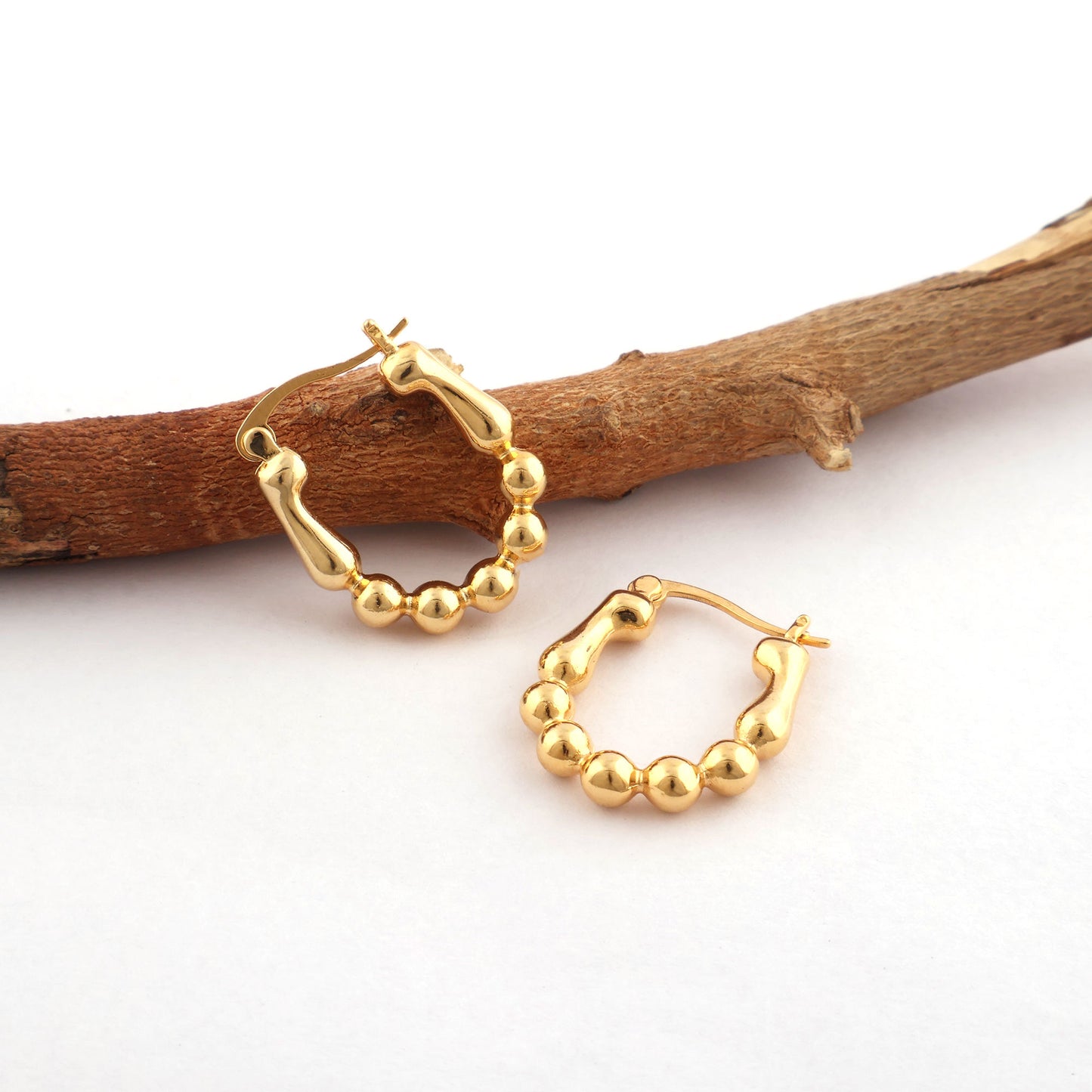 Gold Beaded Hoop Earrings