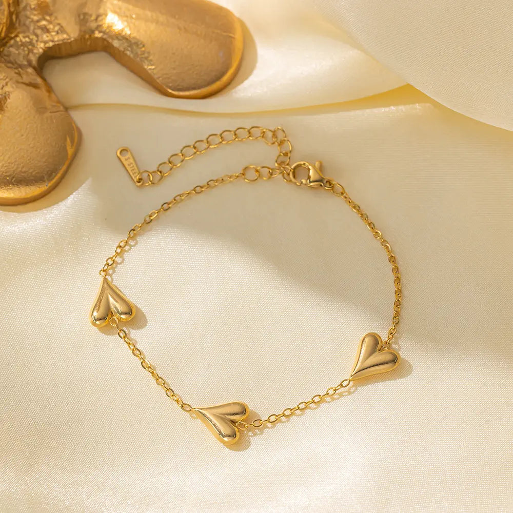 Matte Heart Trio Charm Bracelet