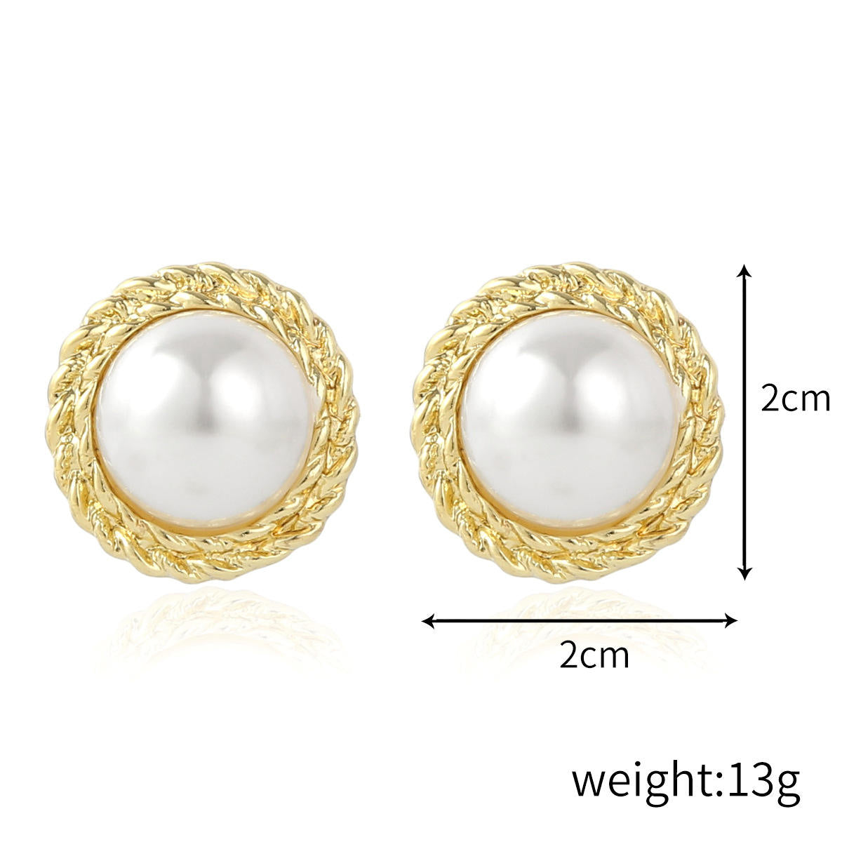 Gold Pearl Woven Stud Earrings