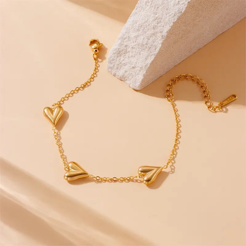 Matte Heart Trio Charm Bracelet
