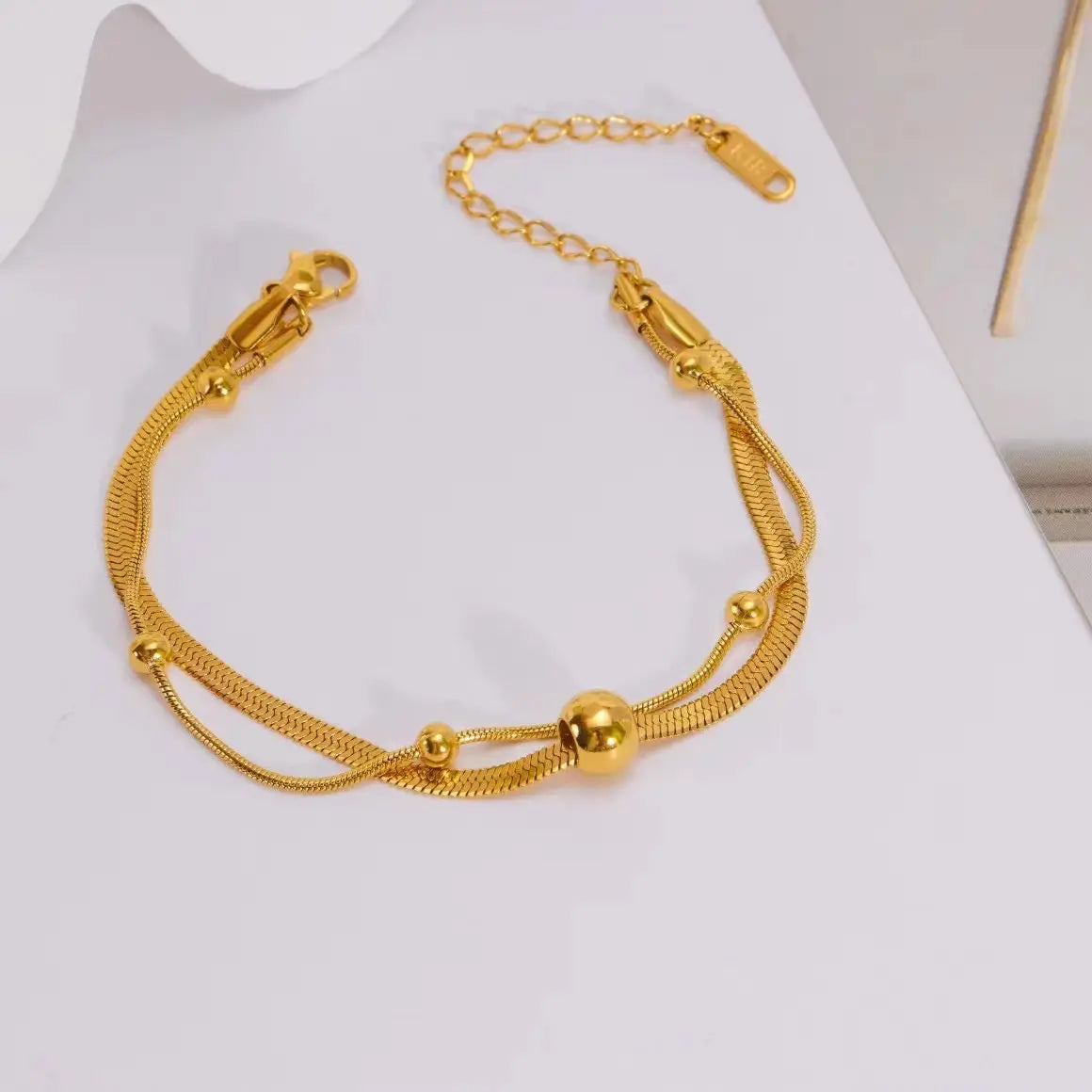 Double Layer Round Bead Snake Chain Bracelet