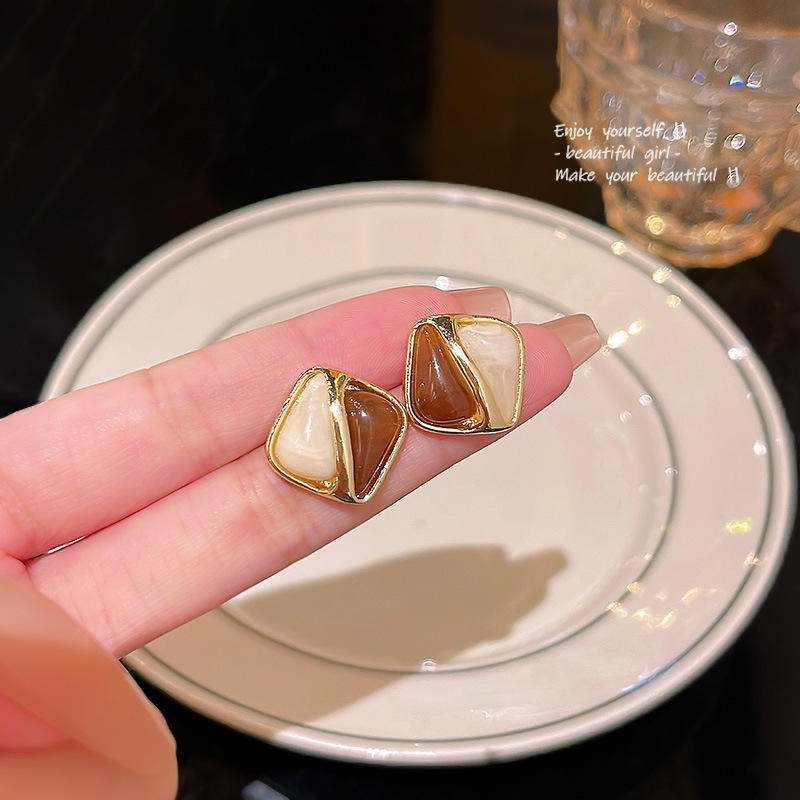 Korean Dual-Tone Enamel Square Earrings