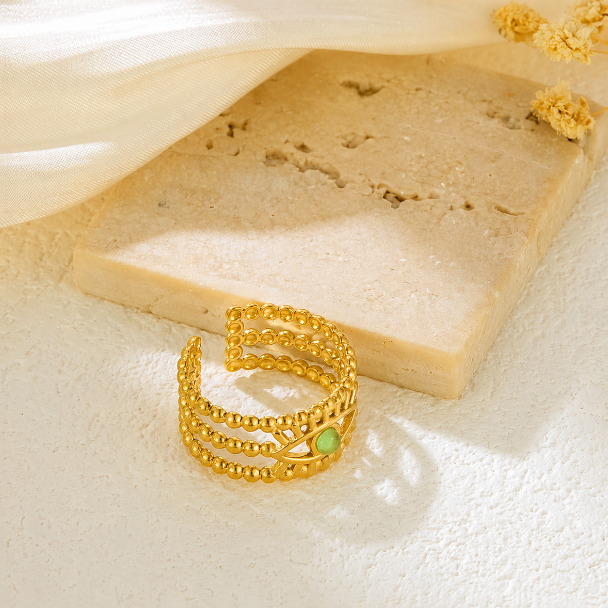 Evil Eye Multi-Layer Gold Beaded Ring