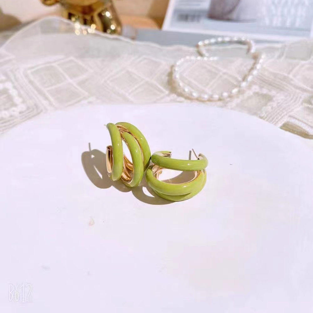 Green Triple Hoop Statement Earrings