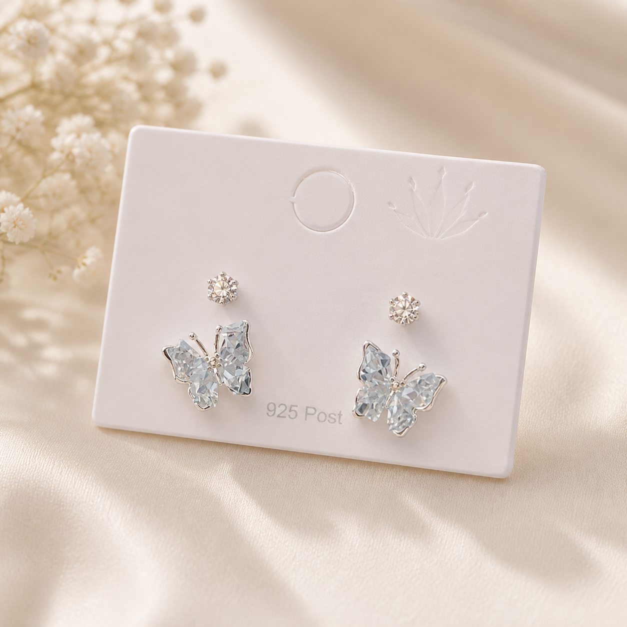 Crystal Butterfly Stud Earrings Set