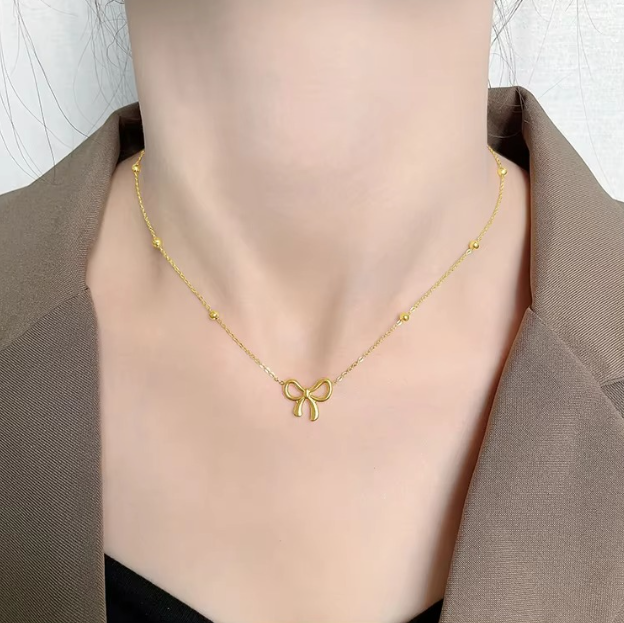 Beads Chain Bow Necklace - BlingVows - Best Imitation & Anti Tarnish Jewelry Wholesaler