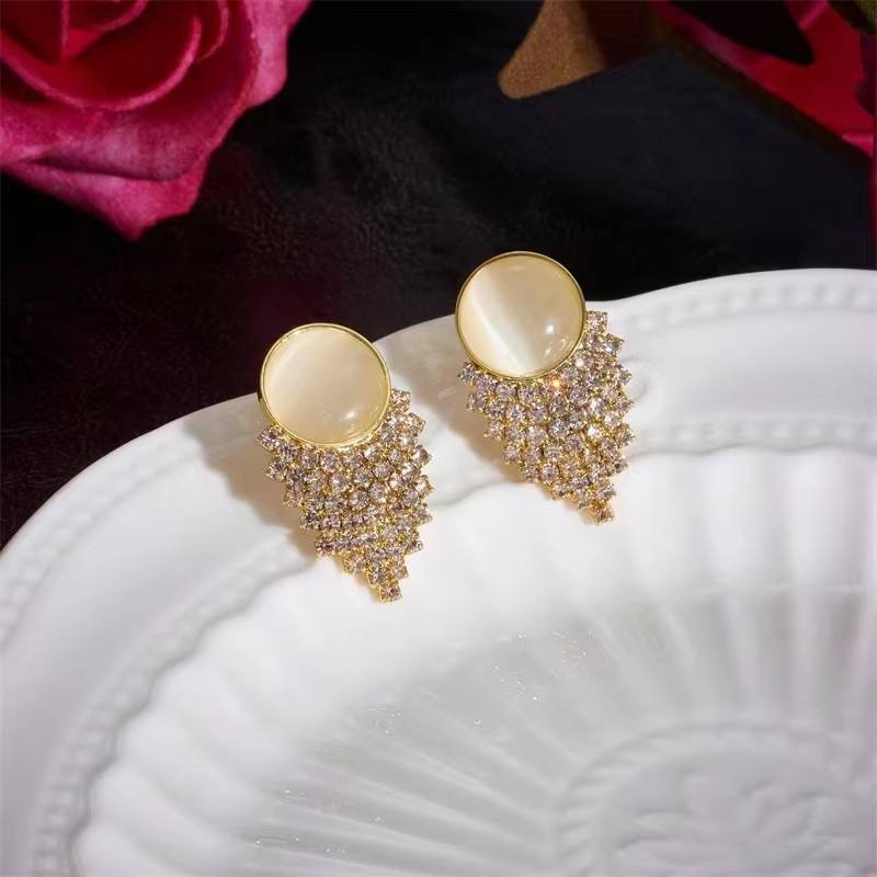 Crystal Tassel Round Stud Earrings