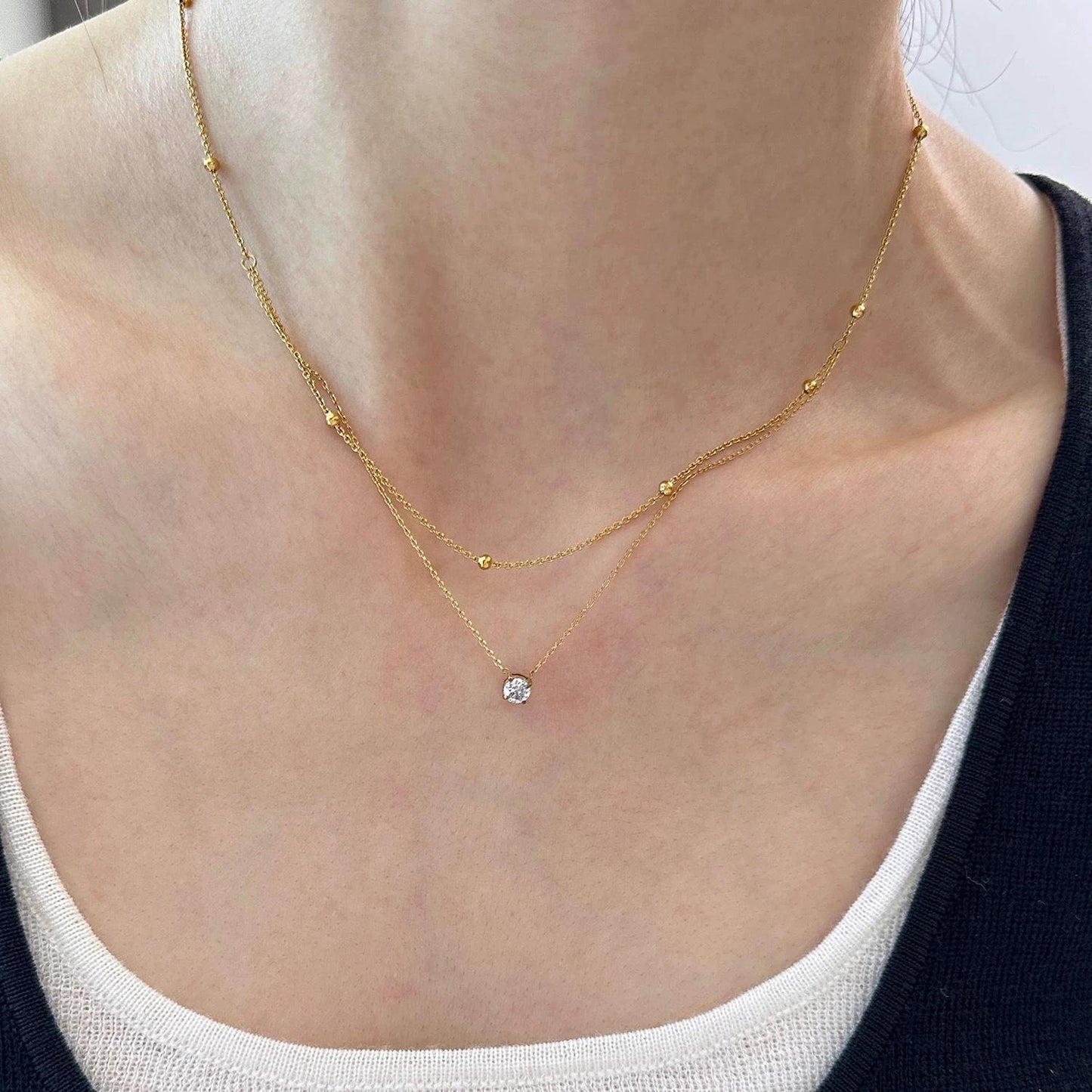 Layered Gold Bead Clover Pendant Necklace