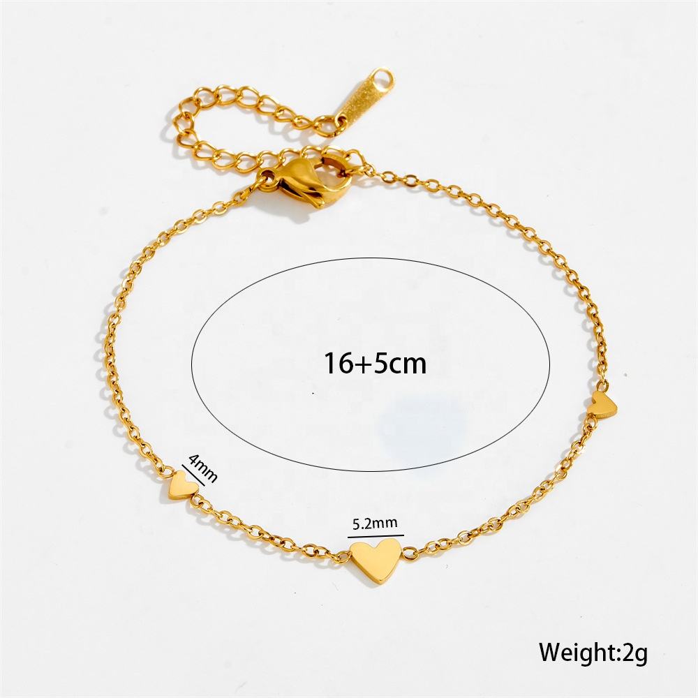 Gold Minimal Heart Charm Chain Bracelet