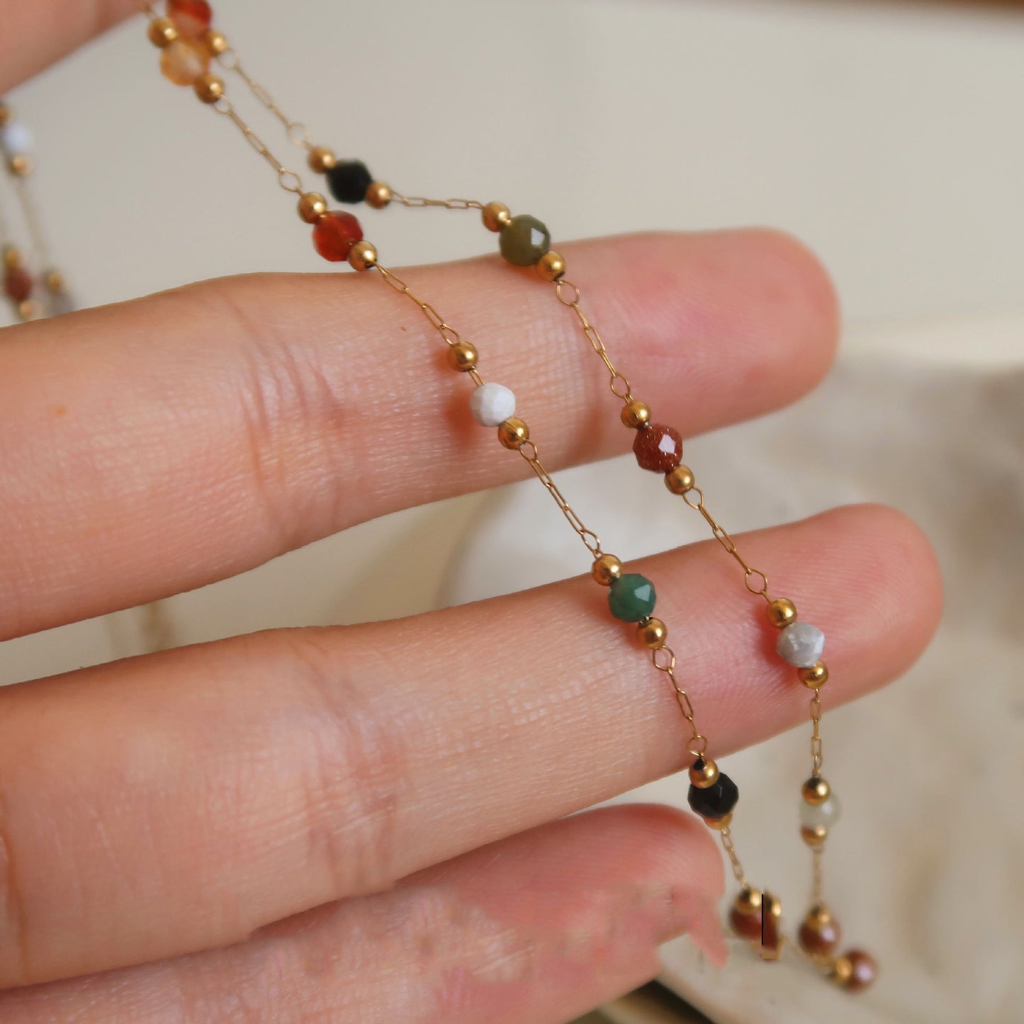 Gold Multi Color Beaded Chain Necklace