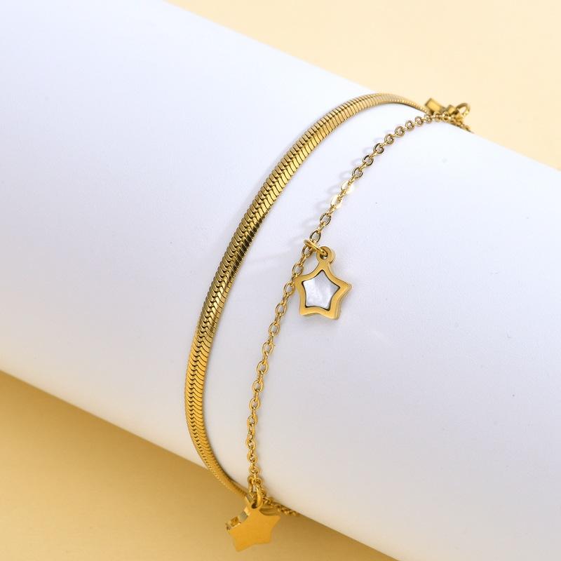 Gold Star Charm Layered Chain Bracelet