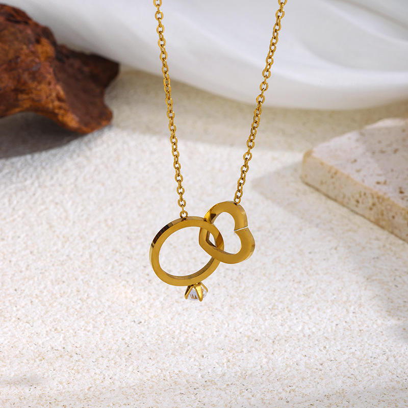 Interlocked Heart & Ring Pendant Necklace