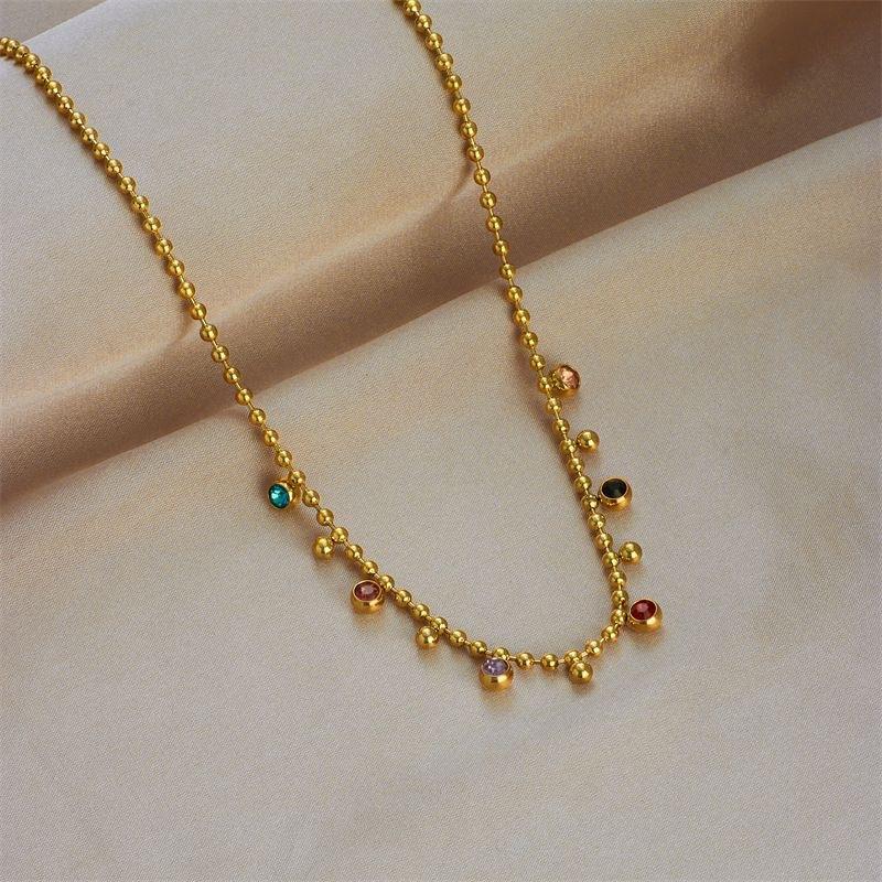 Multi-Color Stone Beaded Gold Necklace