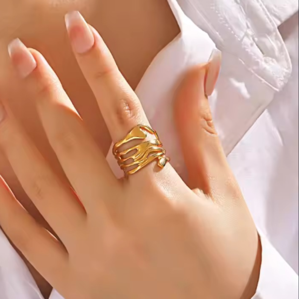 Chunky Hollow Abstract Wide Ring - BlingVows - Best Imitation & Anti Tarnish Jewelry Wholesaler