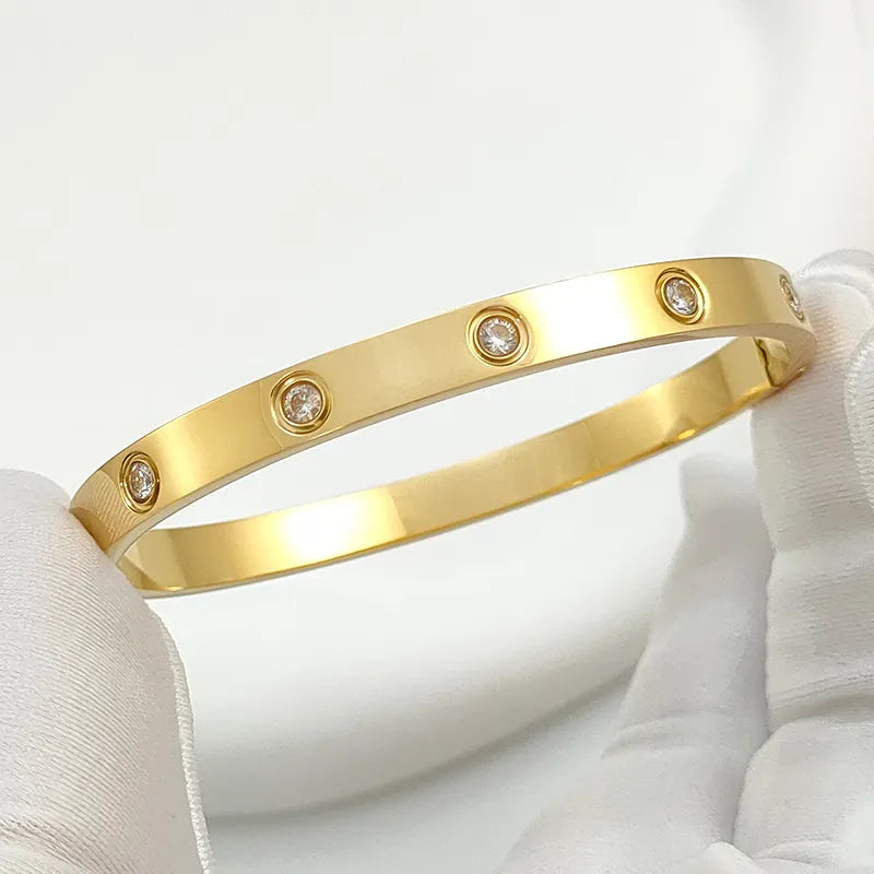 Crystal Studded Gold-Tone Hinged Bangle - BlingVows - Best Imitation & Anti Tarnish Jewelry Wholesaler