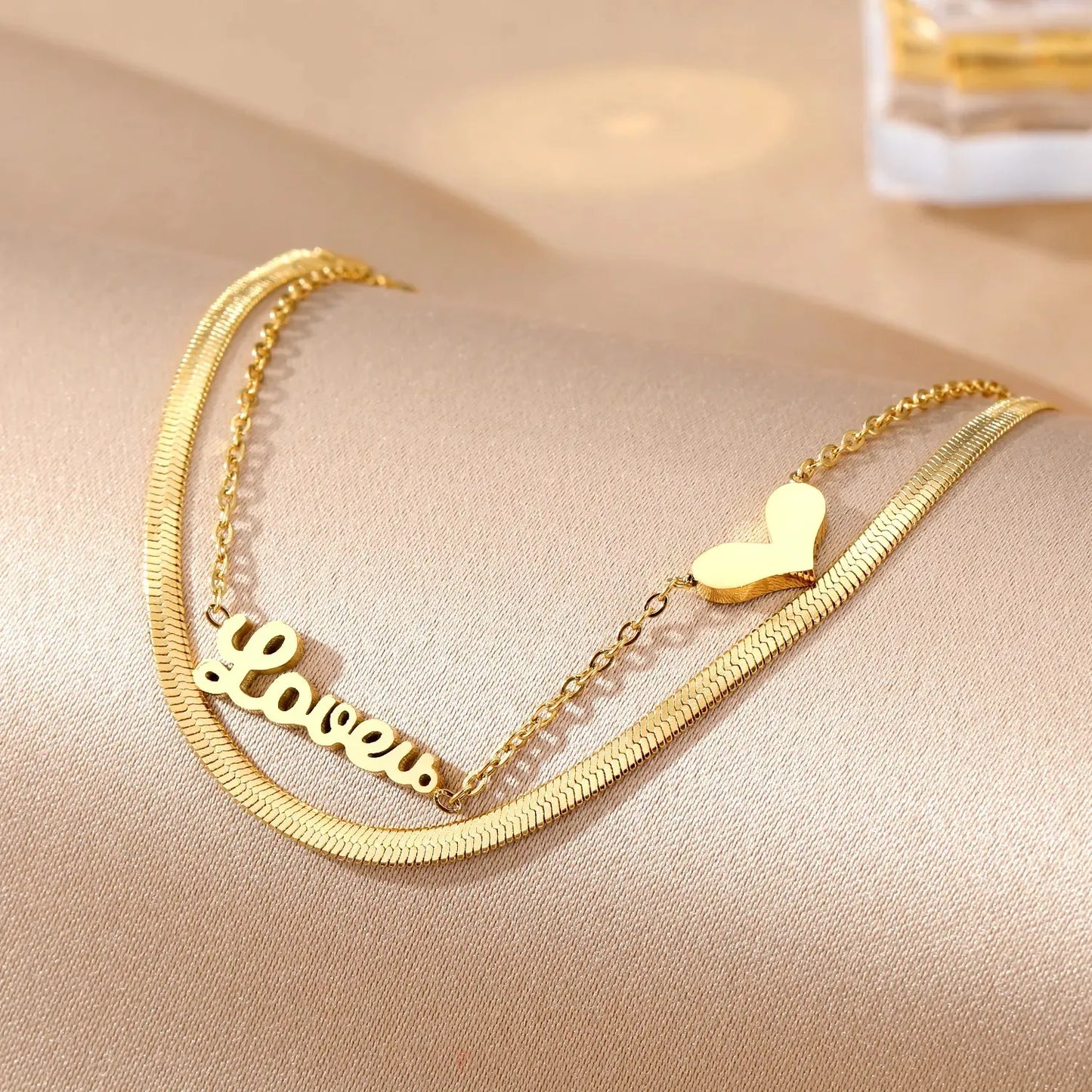 Double Layer Snake Chain Love Charm Bracelet - BlingVows - Best Imitation & Anti Tarnish Jewelry Wholesaler