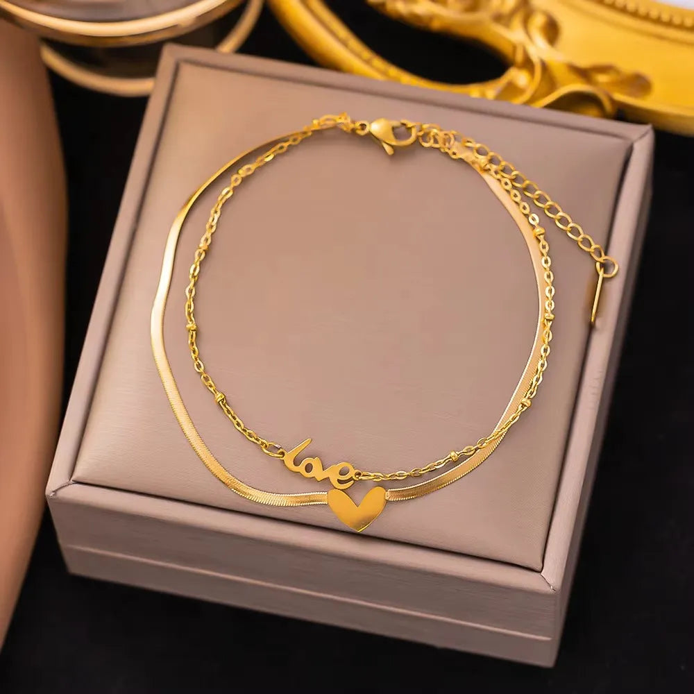 Double Layer Snake Chain Love Charm Bracelet - BlingVows - Best Imitation & Anti Tarnish Jewelry Wholesaler