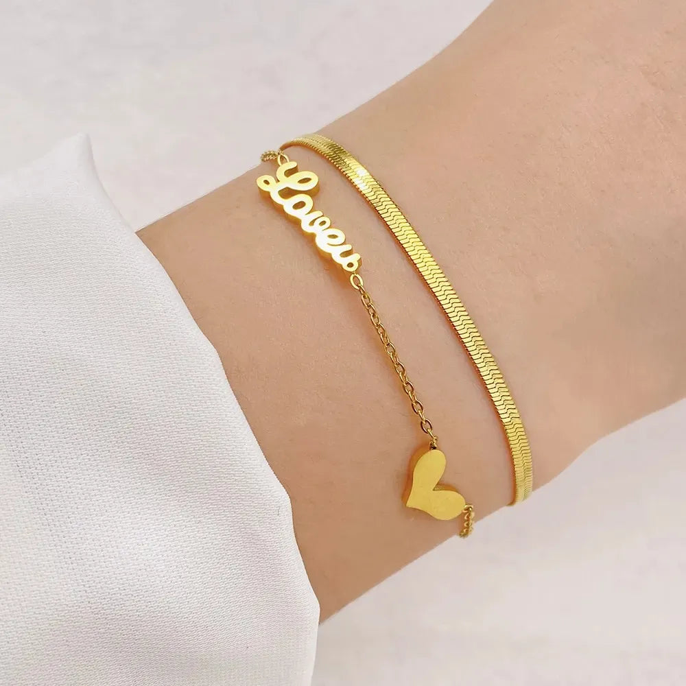 Double Layer Snake Chain Love Charm Bracelet - BlingVows - Best Imitation & Anti Tarnish Jewelry Wholesaler
