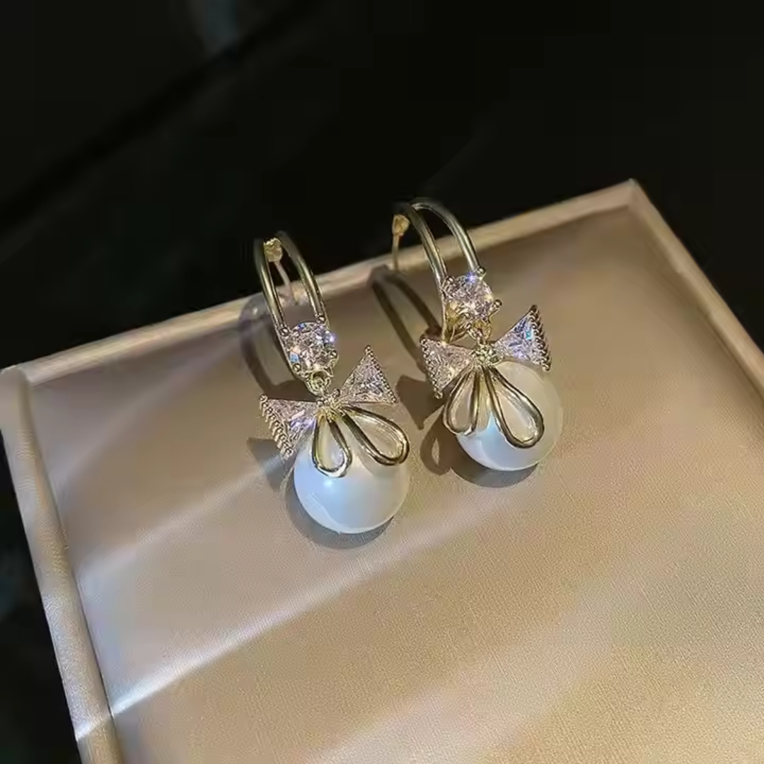 Elegant Bow Pearl Drop Earrings - BlingVows - Best Imitation & Anti Tarnish Jewelry Wholesaler