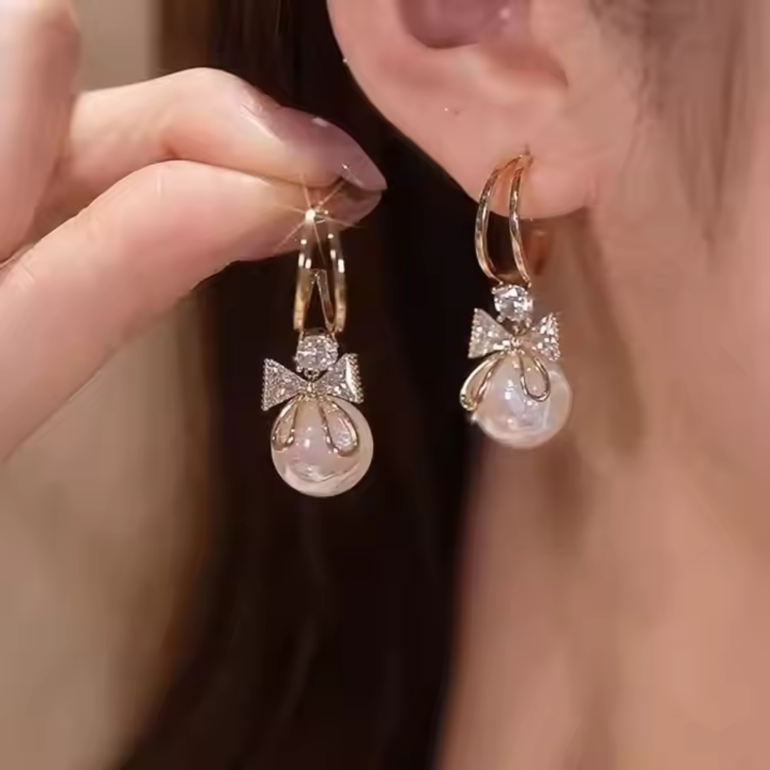 Elegant Bow Pearl Drop Earrings - BlingVows - Best Imitation & Anti Tarnish Jewelry Wholesaler