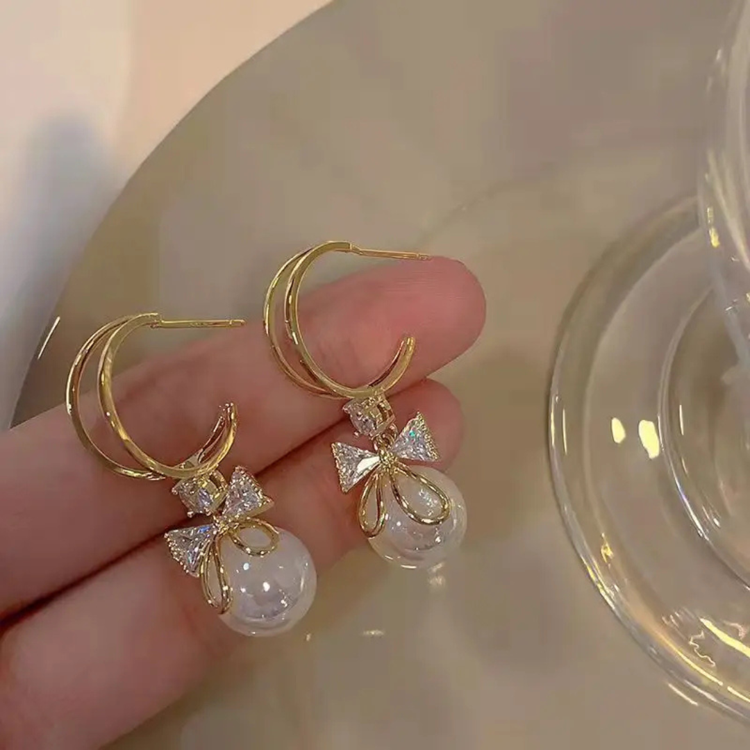 Elegant Bow Pearl Drop Earrings - BlingVows - Best Imitation & Anti Tarnish Jewelry Wholesaler