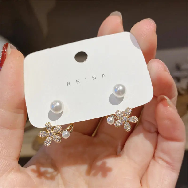 Elegant Zircon Flower Pearl Earrings - BlingVows - Best Imitation & Anti Tarnish Jewelry Wholesaler