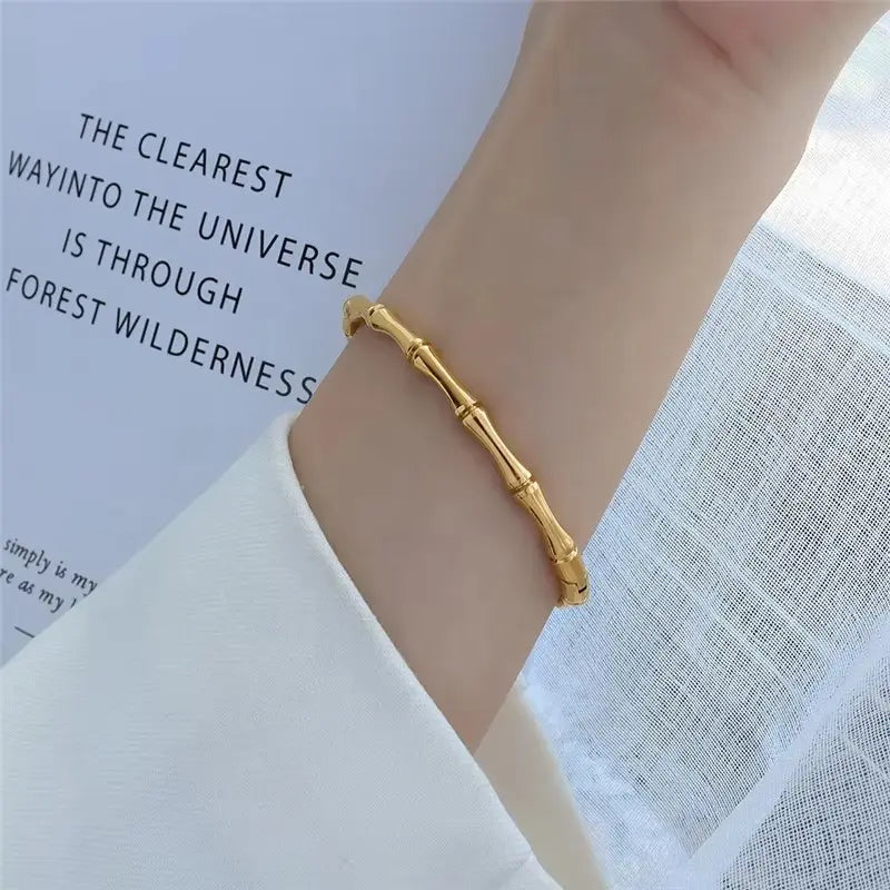 Gold Bamboo-Inspired Bangle Bracelet - BlingVows - Best Imitation & Anti Tarnish Jewelry Wholesaler