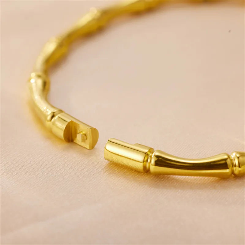 Gold Bamboo-Inspired Bangle Bracelet - BlingVows - Best Imitation & Anti Tarnish Jewelry Wholesaler