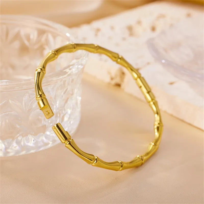 Gold Bamboo-Inspired Bangle Bracelet - BlingVows - Best Imitation & Anti Tarnish Jewelry Wholesaler