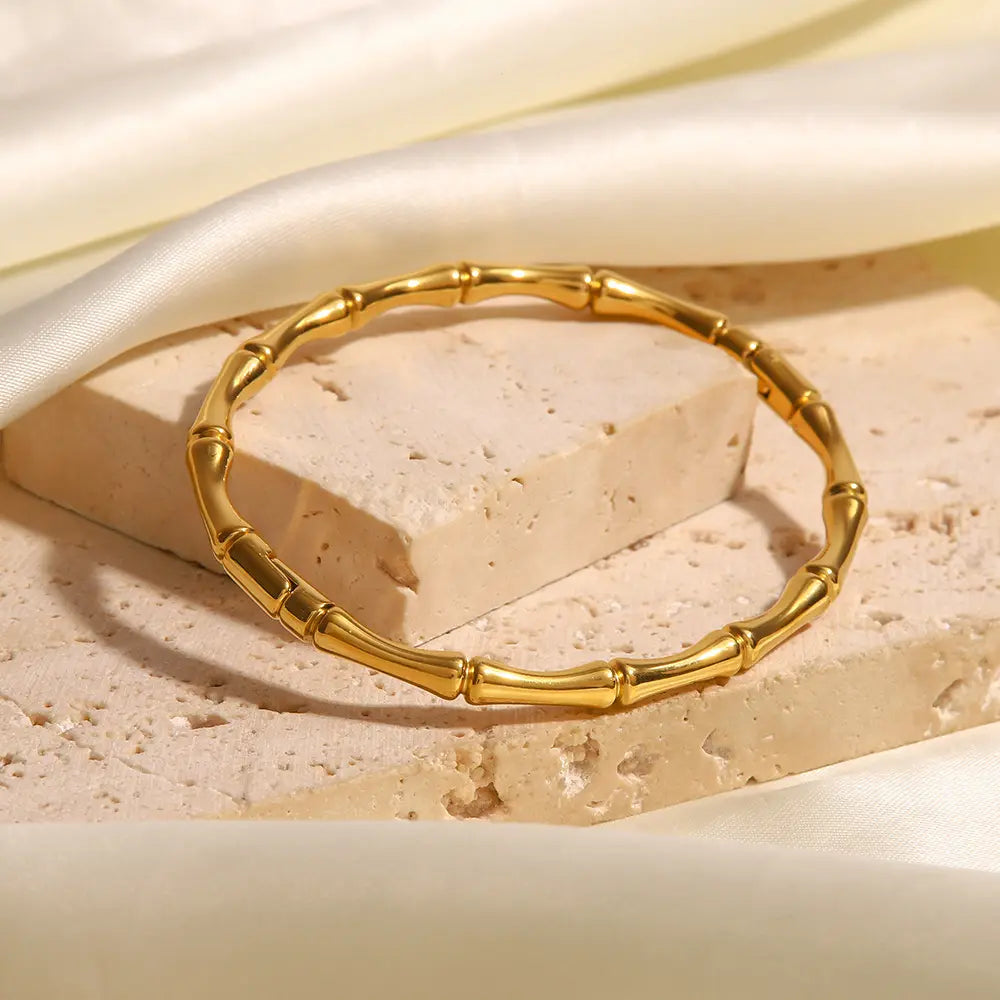 Gold Bamboo-Inspired Bangle Bracelet - BlingVows - Best Imitation & Anti Tarnish Jewelry Wholesaler
