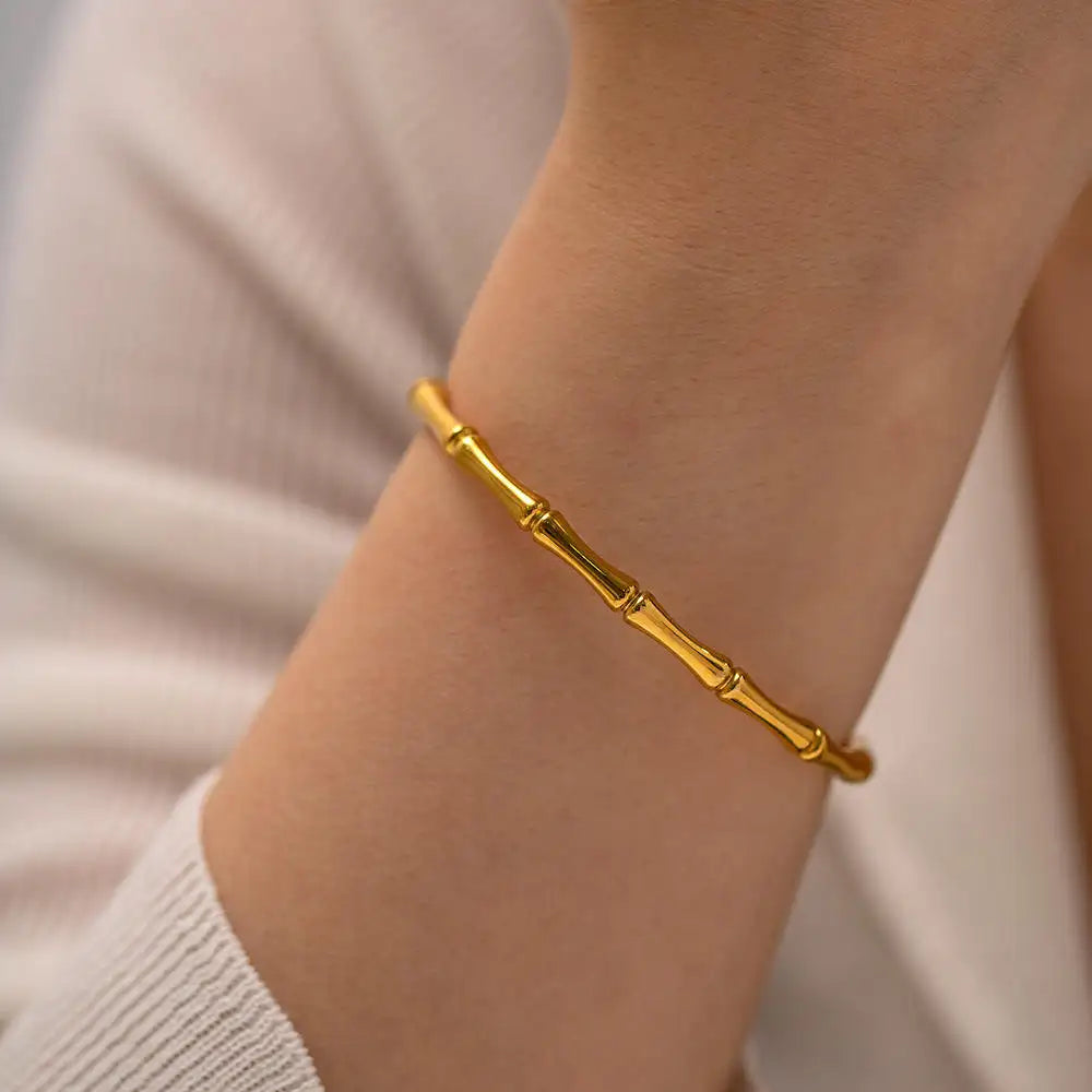 Gold Bamboo-Inspired Bangle Bracelet - BlingVows - Best Imitation & Anti Tarnish Jewelry Wholesaler