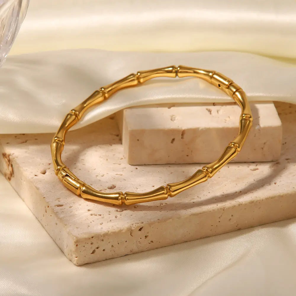 Gold Bamboo-Inspired Bangle Bracelet - BlingVows - Best Imitation & Anti Tarnish Jewelry Wholesaler