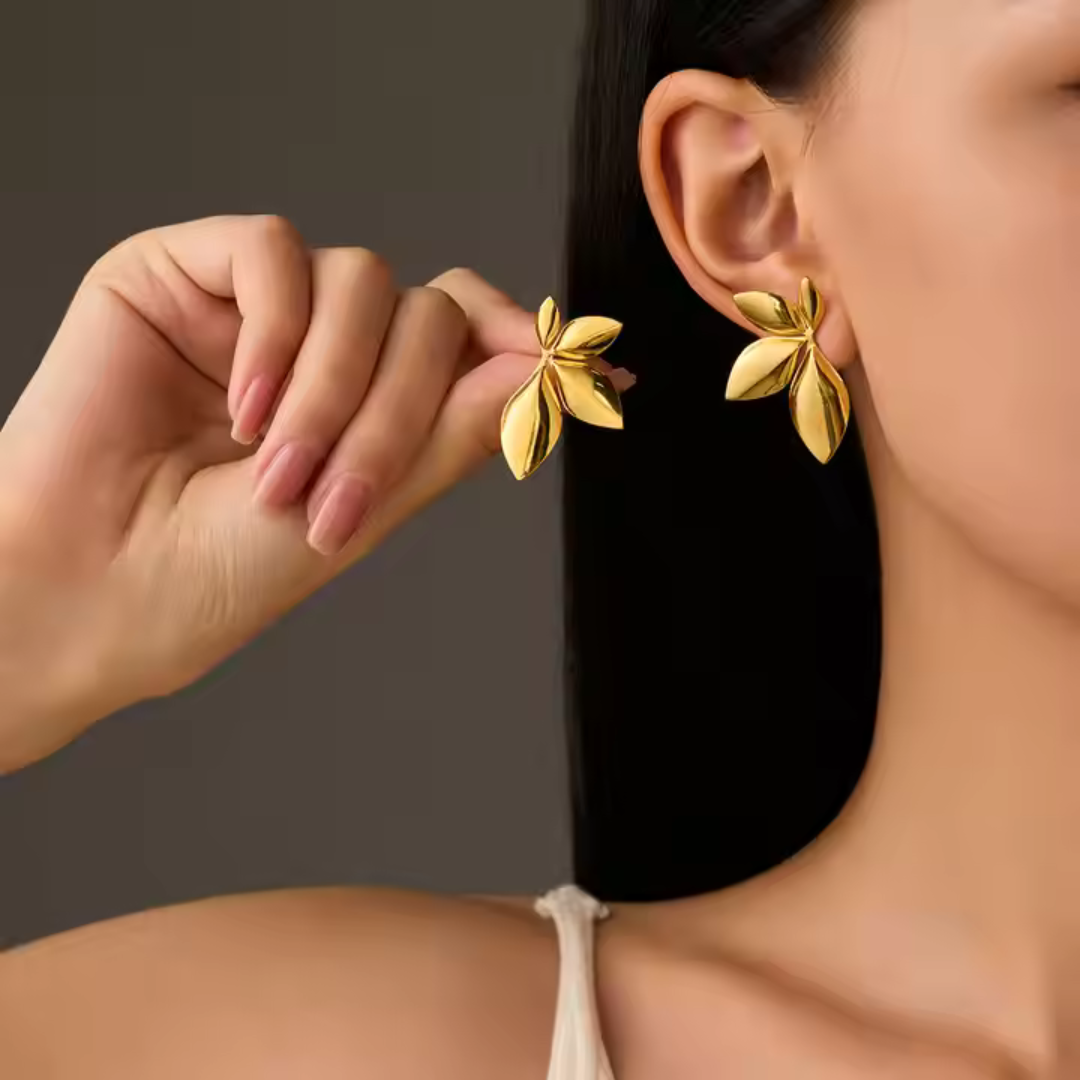 Gold Metal Leaf Style Studs - BlingVows - Best Imitation & Anti Tarnish Jewelry Wholesaler