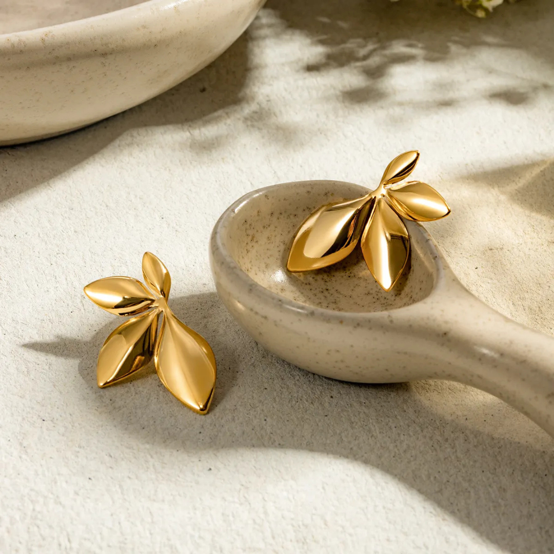 Gold Metal Leaf Style Studs - BlingVows - Best Imitation & Anti Tarnish Jewelry Wholesaler