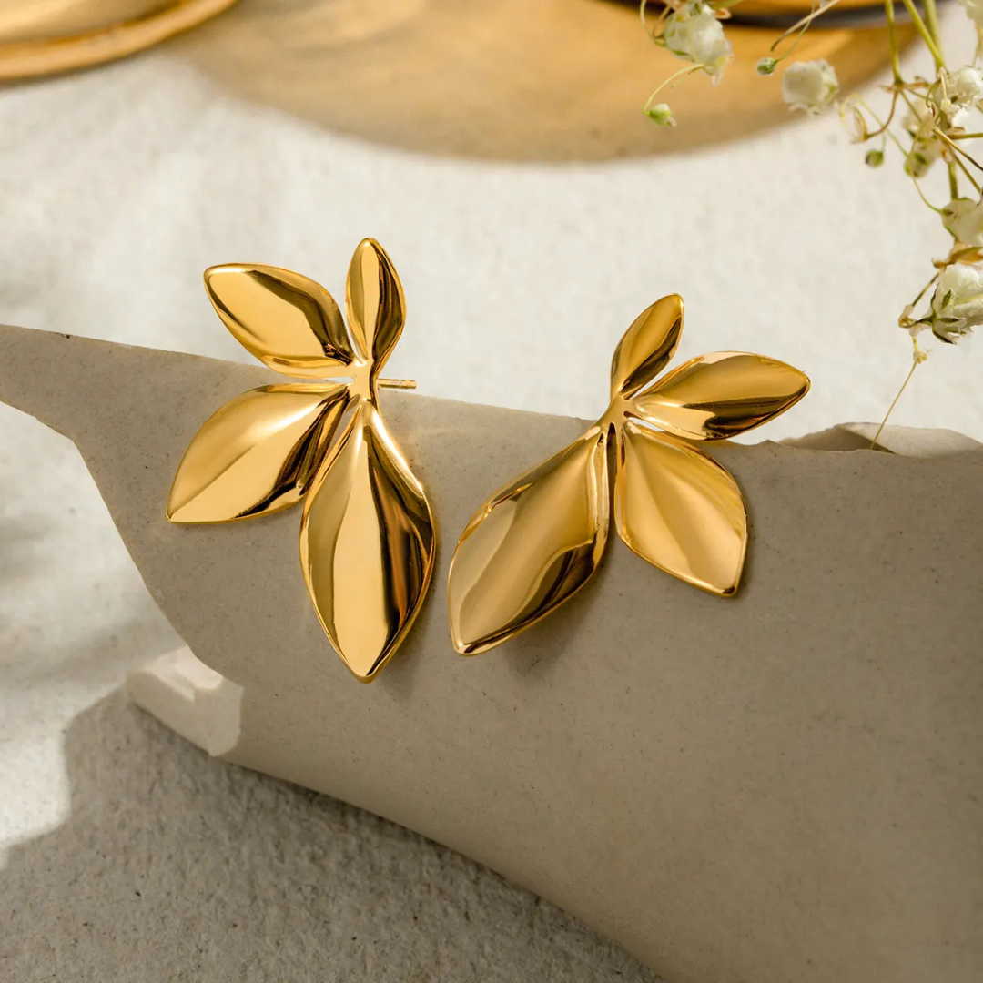 Gold Metal Leaf Style Studs - BlingVows - Best Imitation & Anti Tarnish Jewelry Wholesaler