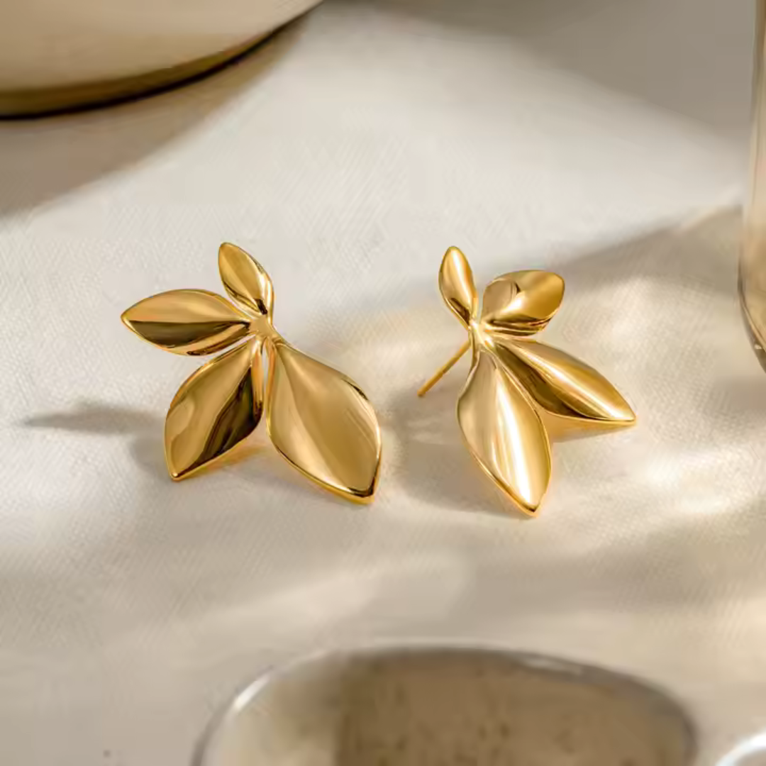 Gold Metal Leaf Style Studs - BlingVows - Best Imitation & Anti Tarnish Jewelry Wholesaler