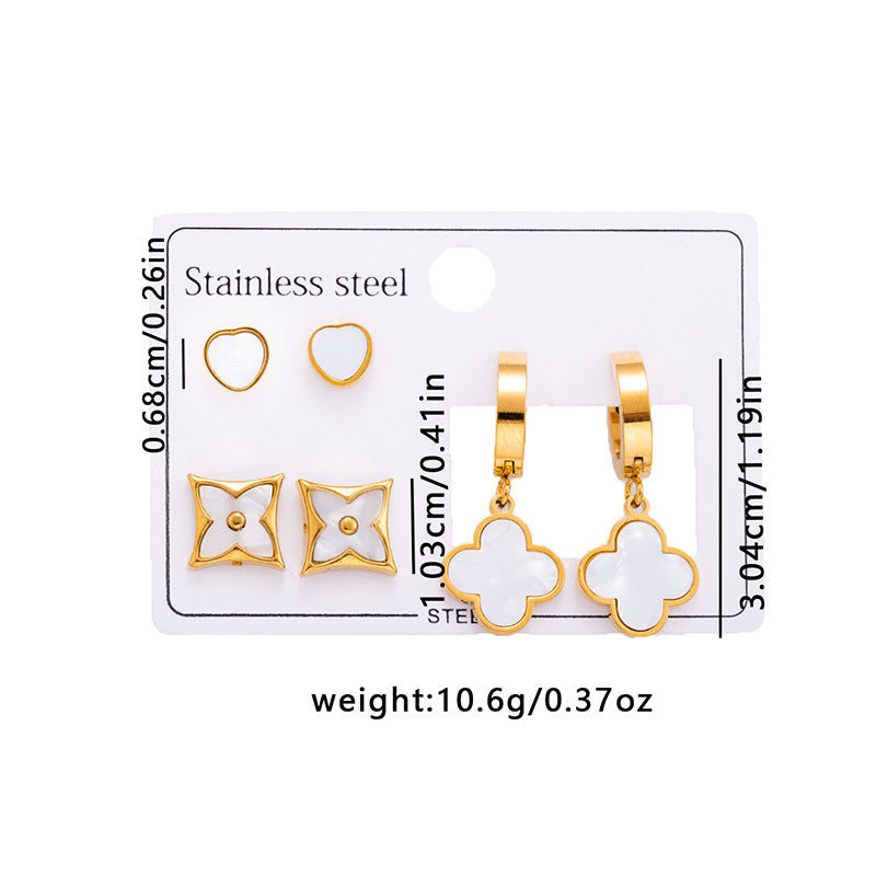 Golden Enamel Clover Earring Combo Set – Anti-Tarnish Stainless Steel - BlingVows - Best Imitation & Anti Tarnish Jewelry Wholesaler