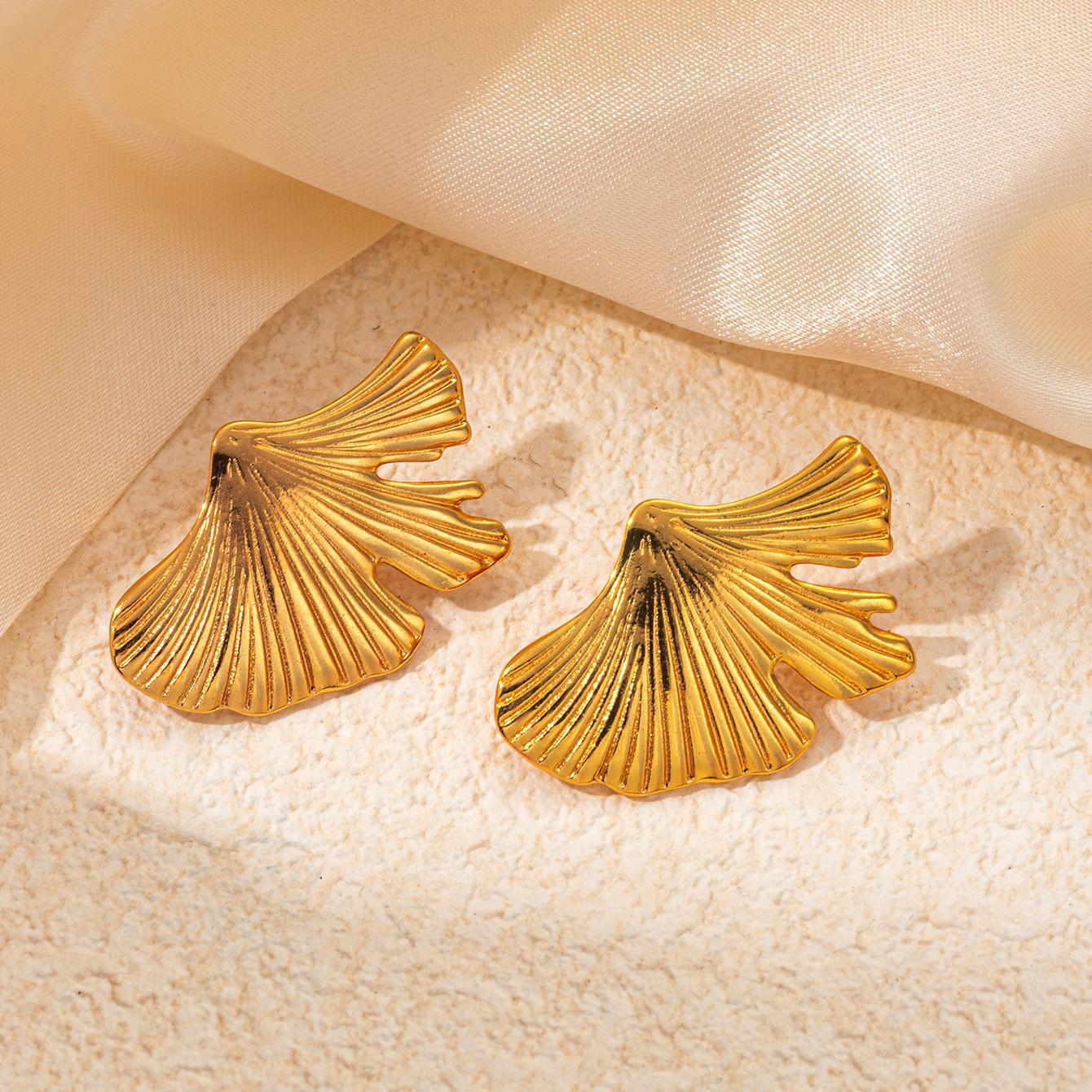 Golden Ginkgo Leaf Earrings – Anti-Tarnish - BlingVows - Best Imitation & Anti Tarnish Jewelry Wholesaler