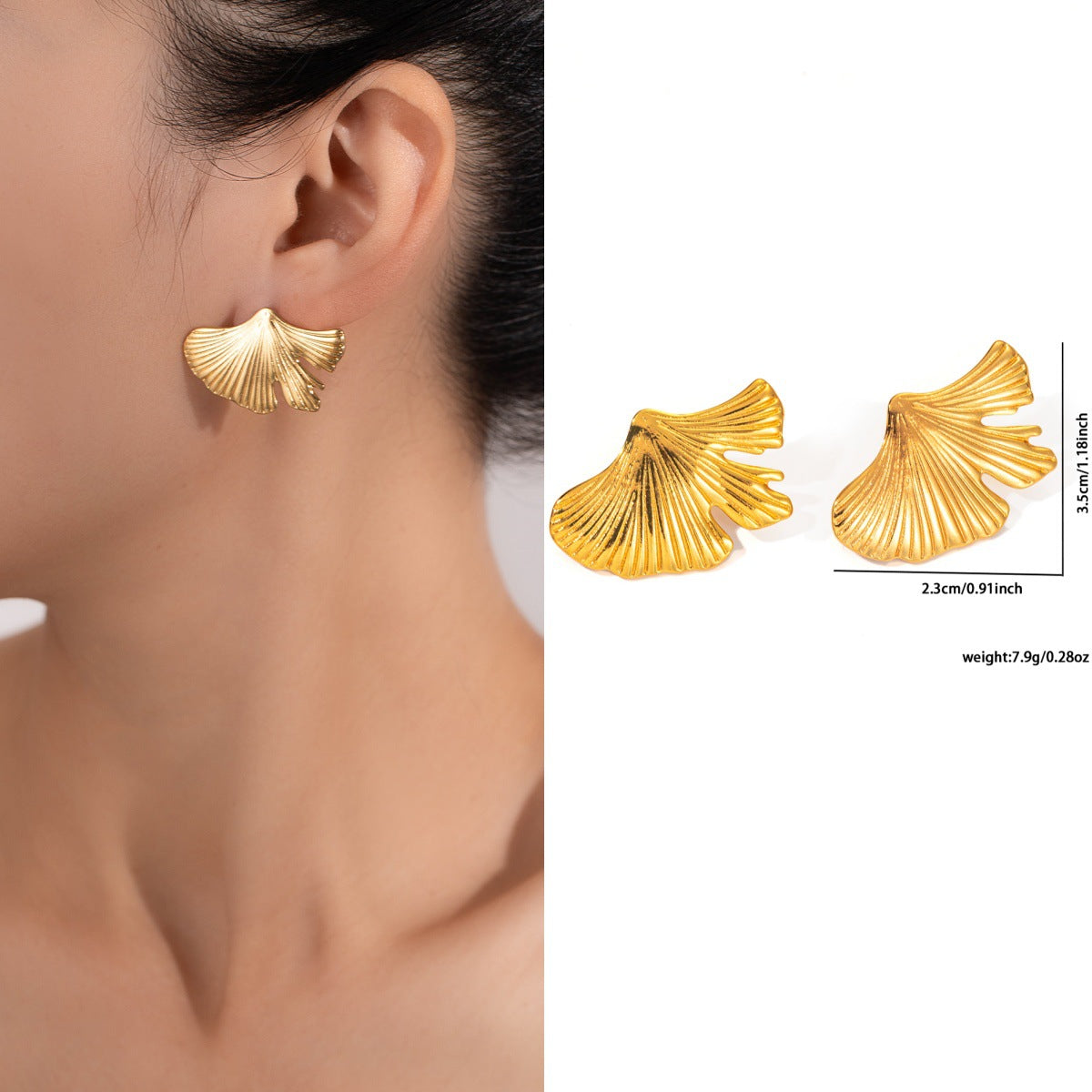 Golden Ginkgo Leaf Earrings – Anti-Tarnish - BlingVows - Best Imitation & Anti Tarnish Jewelry Wholesaler
