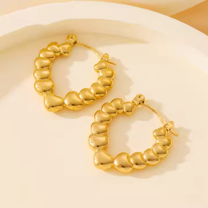 Golden Heart Charm Hoop Earrings - BlingVows - Best Imitation & Anti Tarnish Jewelry Wholesaler